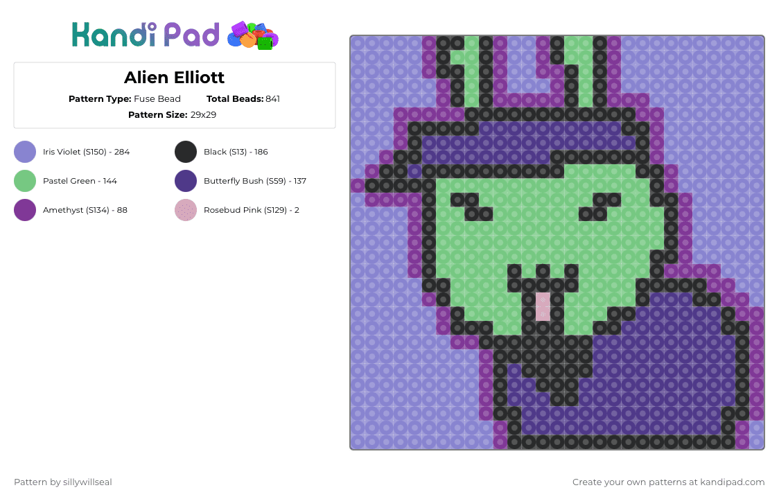 Alien Elliott - Fuse Bead Pattern by two on Kandi Pad - blue