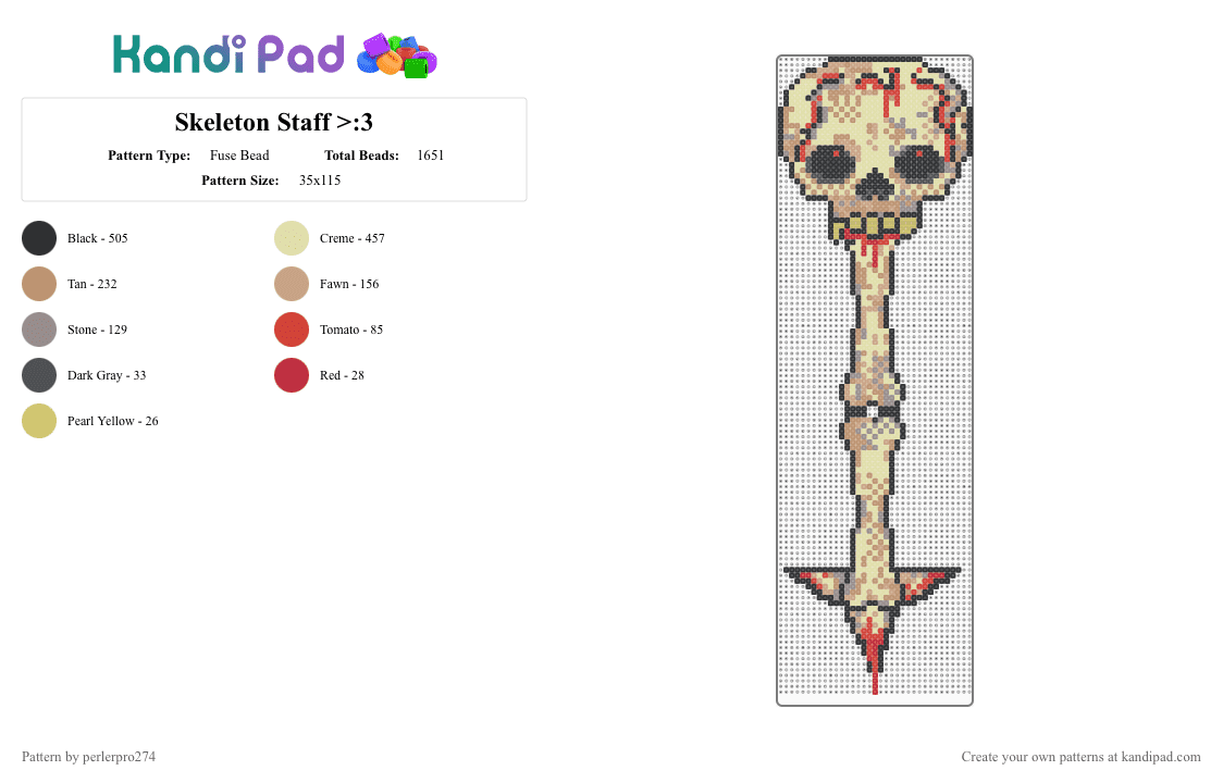 Skeleton Staff >:3 - Fuse Bead Pattern by perlerpro274 on Kandi Pad - beige,yellow