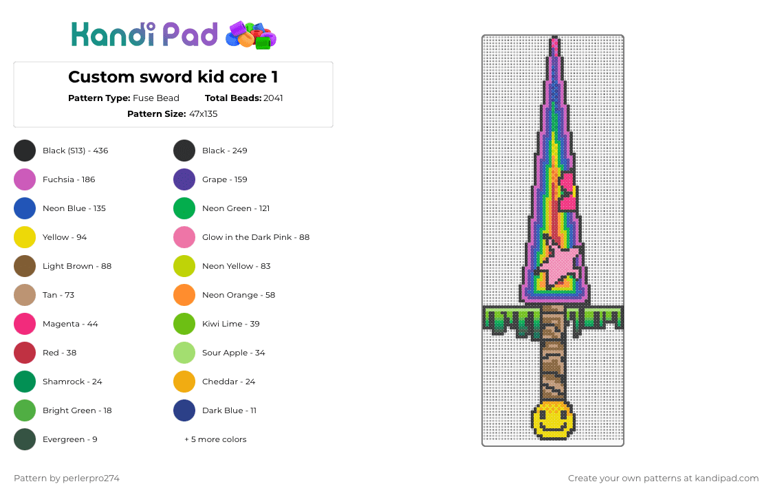 Custom sword kid core 1 - Fuse Bead Pattern by perlerpro274 on Kandi Pad - pink,purple,blue,green