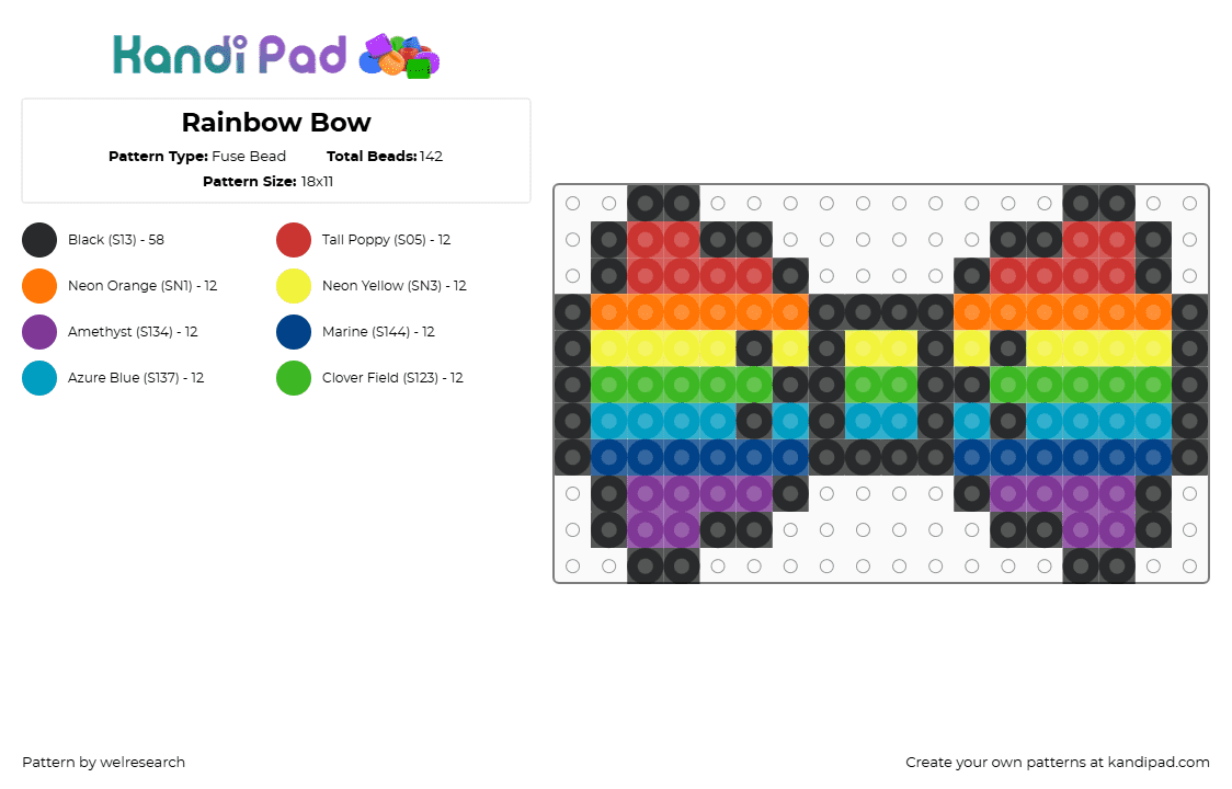 Rainbow Bow - Fuse Bead Pattern by welresearch on Kandi Pad - orange,pink,light blue,colorful