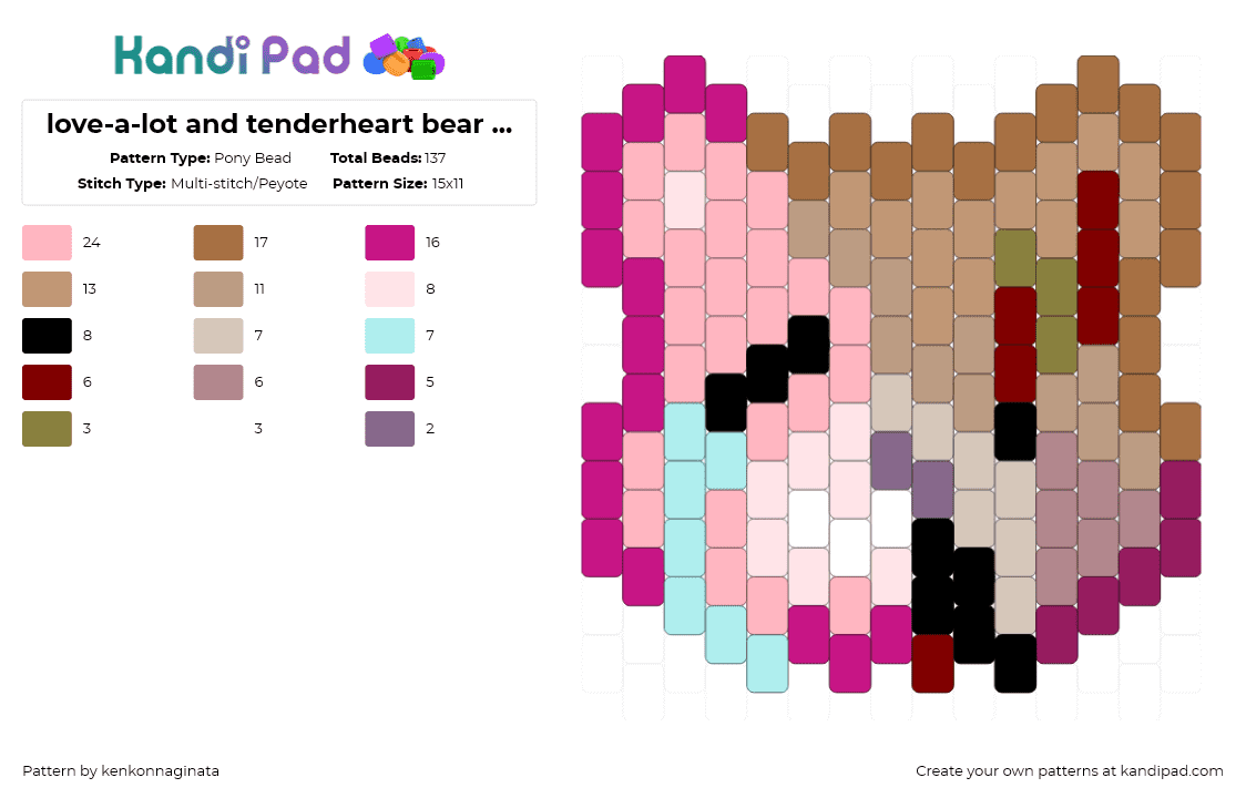 love-a-lot and tenderheart bear zombie - Pony Bead Pattern by kenkonnaginata on Kandi Pad - pink,tan,beige