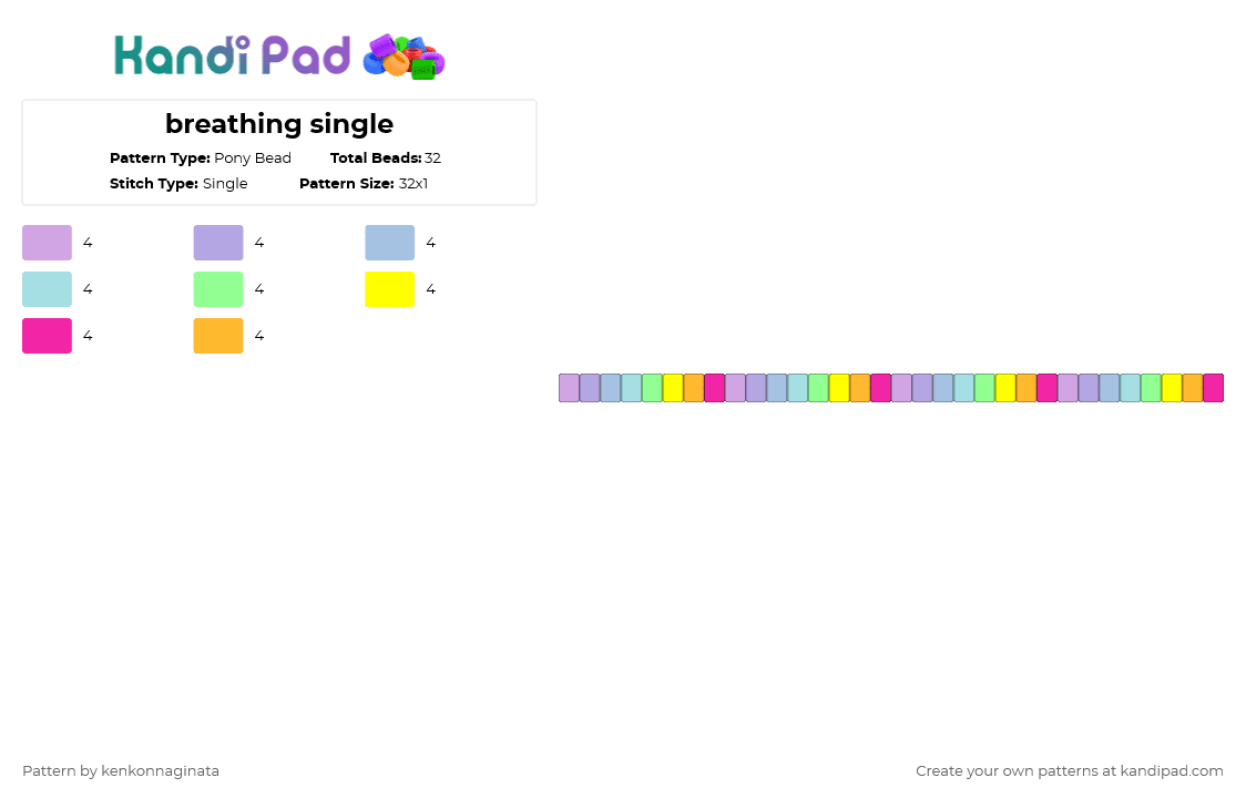 breathing single - Pony Bead Pattern by kenkonnaginata on Kandi Pad - pink,light blue,rainbow,yoga,pilates,pretty