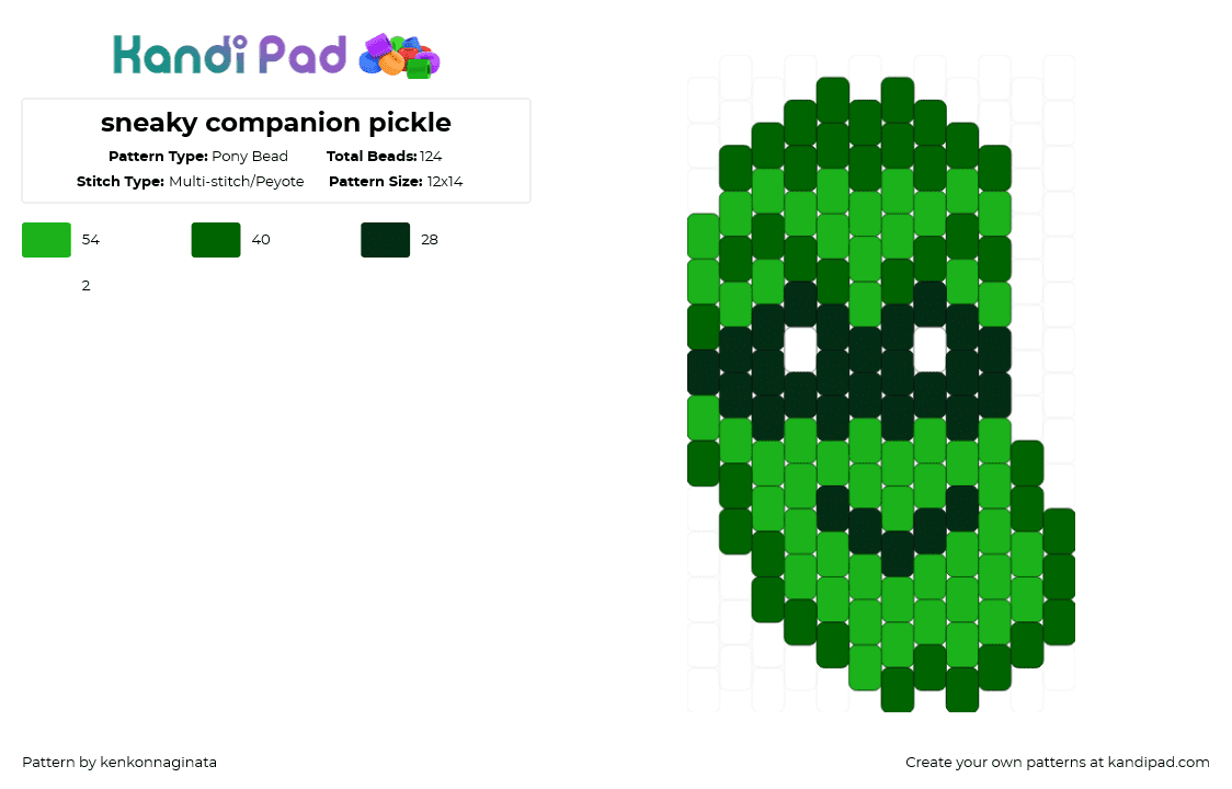sneaky companion pickle - Pony Bead Pattern by kenkonnaginata on Kandi Pad - green,pickle,companion