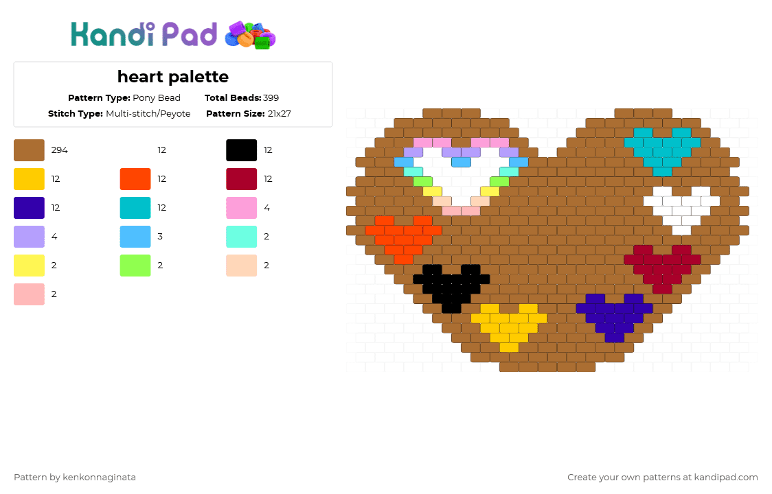 heart palette - Pony Bead Pattern by kenkonnaginata on Kandi Pad - tan,heart,palette,paint,rainbow