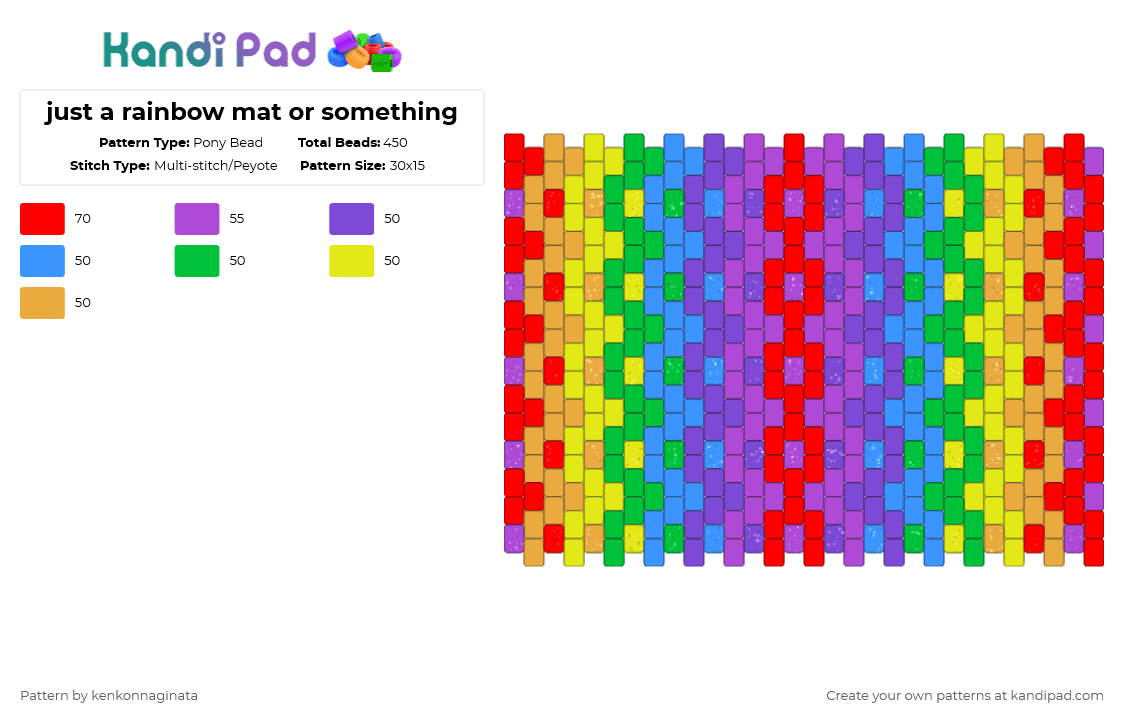 just a rainbow mat or something - Pony Bead Pattern by kenkonnaginata on Kandi Pad - red,light blue,yellow,colorful,rainbow