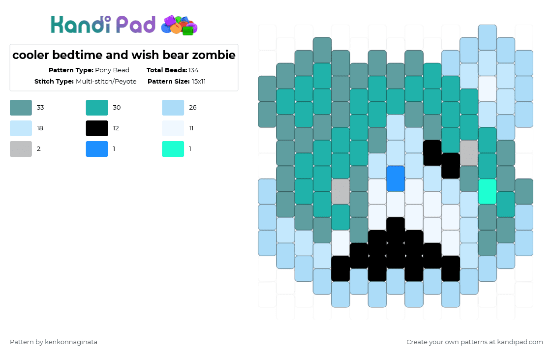 cooler bedtime and wish bear zombie - Pony Bead Pattern by kenkonnaginata on Kandi Pad - teal,light blue,bear,bedtime,wish