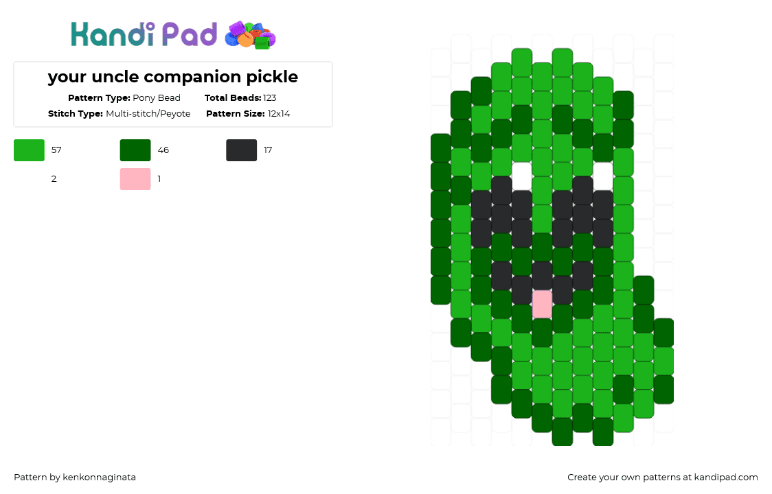 your uncle companion pickle - Pony Bead Pattern by kenkonnaginata on Kandi Pad - green,companion,pickle