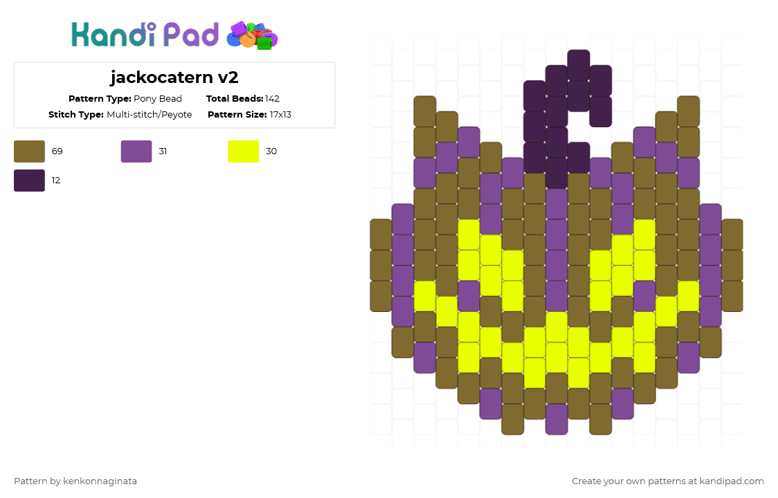 jackocatern v2 - Pony Bead Pattern by kenkonnaginata on Kandi Pad - tan,cat,halloween,spooky