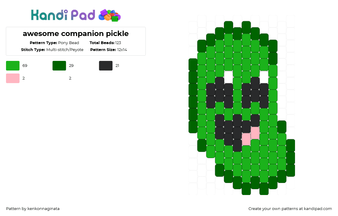 awesome companion pickle - Pony Bead Pattern by kenkonnaginata on Kandi Pad - green,awesome,companion,pickle