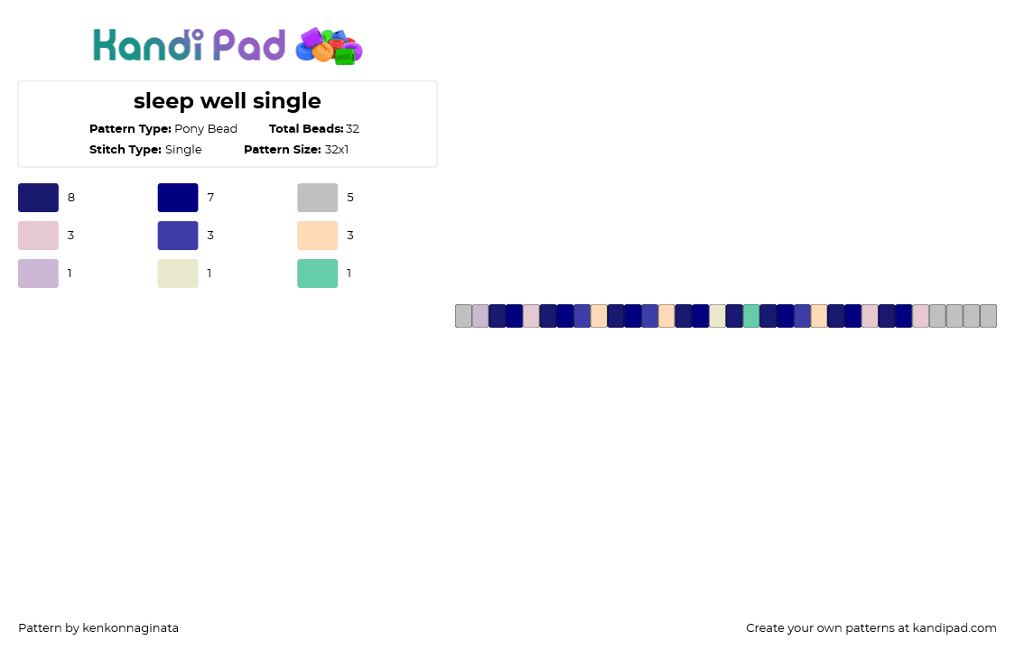 sleep well single - Pony Bead Pattern by kenkonnaginata on Kandi Pad - purple,beige