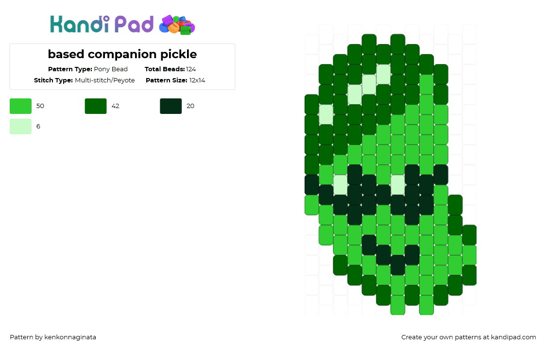 based companion pickle - Pony Bead Pattern by kenkonnaginata on Kandi Pad - green,pickle,companion