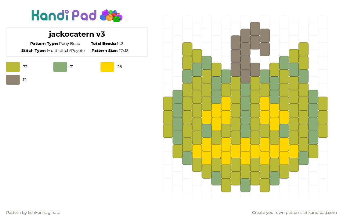 jackocatern v3 - Pony Bead Pattern by kenkonnaginata on Kandi Pad - green,cat,halloween,spooky