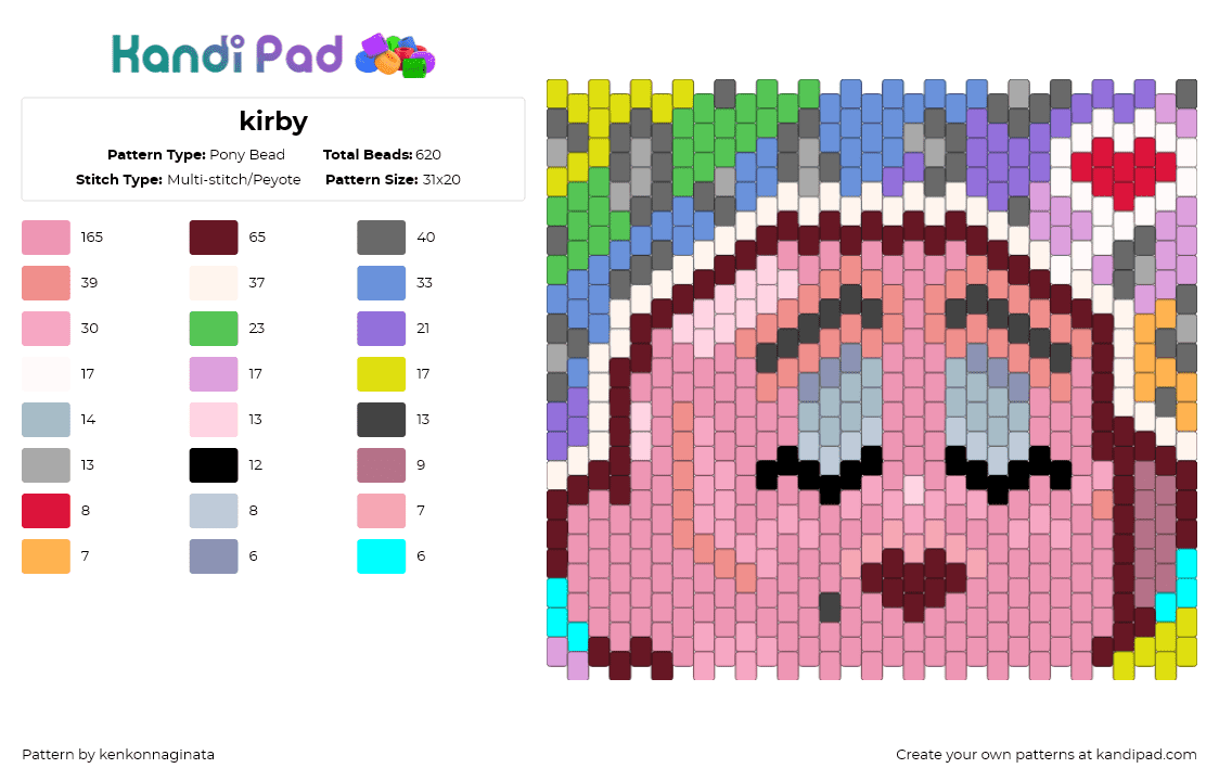 kirby - Pony Bead Pattern by kenkonnaginata on Kandi Pad - brown,pink,gray,beige,remix