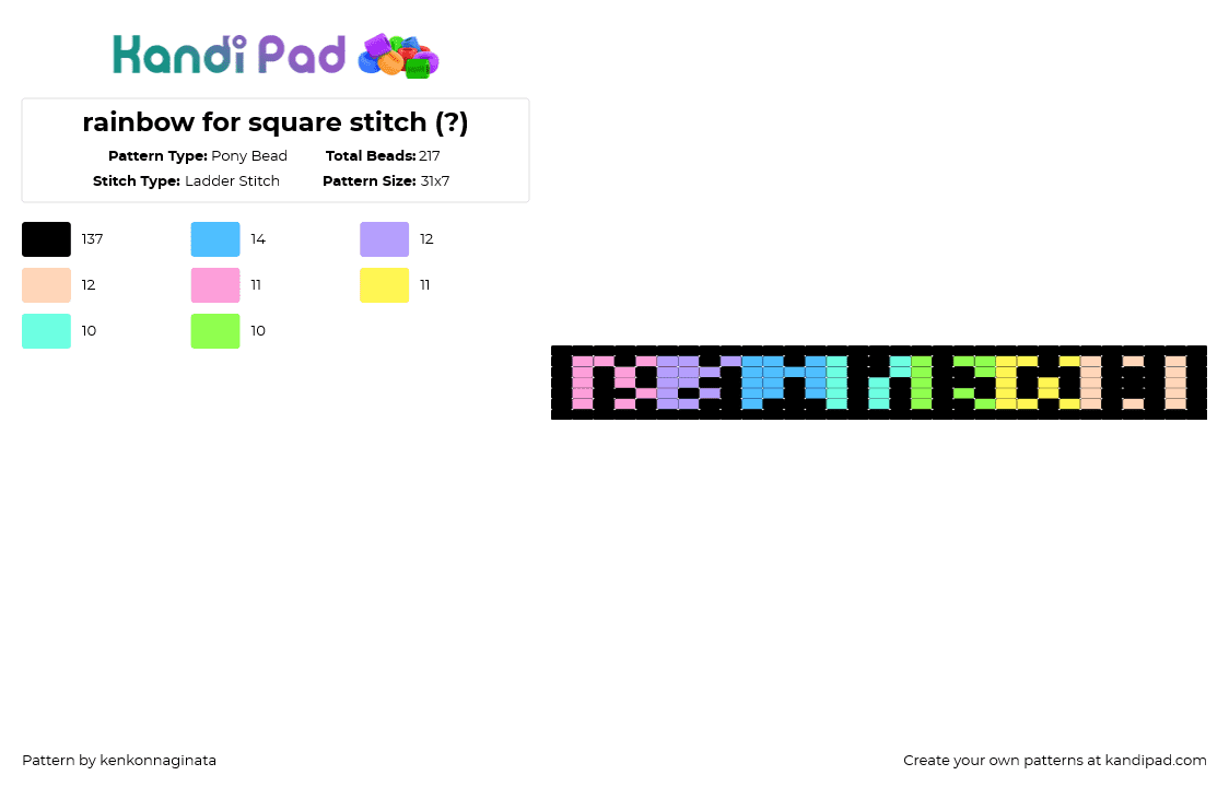 rainbow for square stitch (?) - Pony Bead Pattern by kenkonnaginata on Kandi Pad - black,pink,light blue,rainbow,font