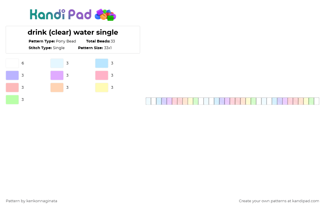 drink (clear) water single - Pony Bead Pattern by kenkonnaginata on Kandi Pad - pink,beige,yellow,drink water,rainbow,clear