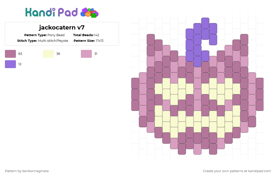 jackocatern v7 - Pony Bead Pattern by kenkonnaginata on Kandi Pad - jackolantern,halloween,spooky,animal,holiday,pink,cat