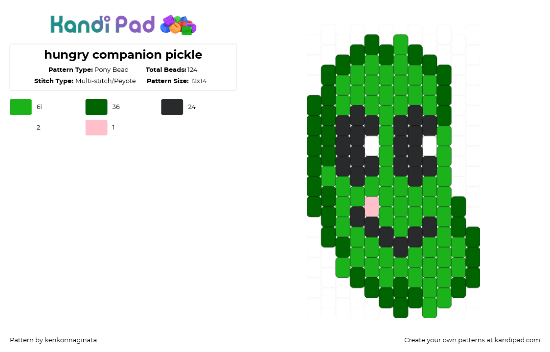 hungry companion pickle - Pony Bead Pattern by kenkonnaginata on Kandi Pad - green,hungry,companion,pickle