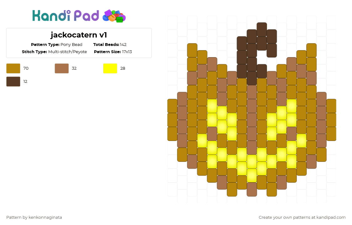 jackocatern v1 - Pony Bead Pattern by kenkonnaginata on Kandi Pad - gold