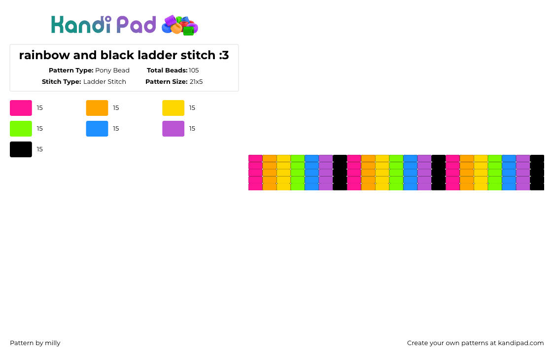 rainbow and black ladder stitch :3 - Pony Bead Pattern by milly on Kandi Pad - pink