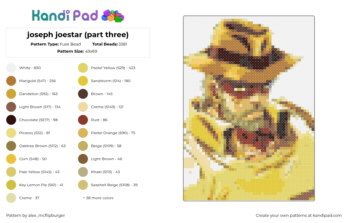 joseph joestar (part three) - Fuse Bead Pattern by alex_mcflipburger on Kandi Pad - anime,jojos,jjba,part 3