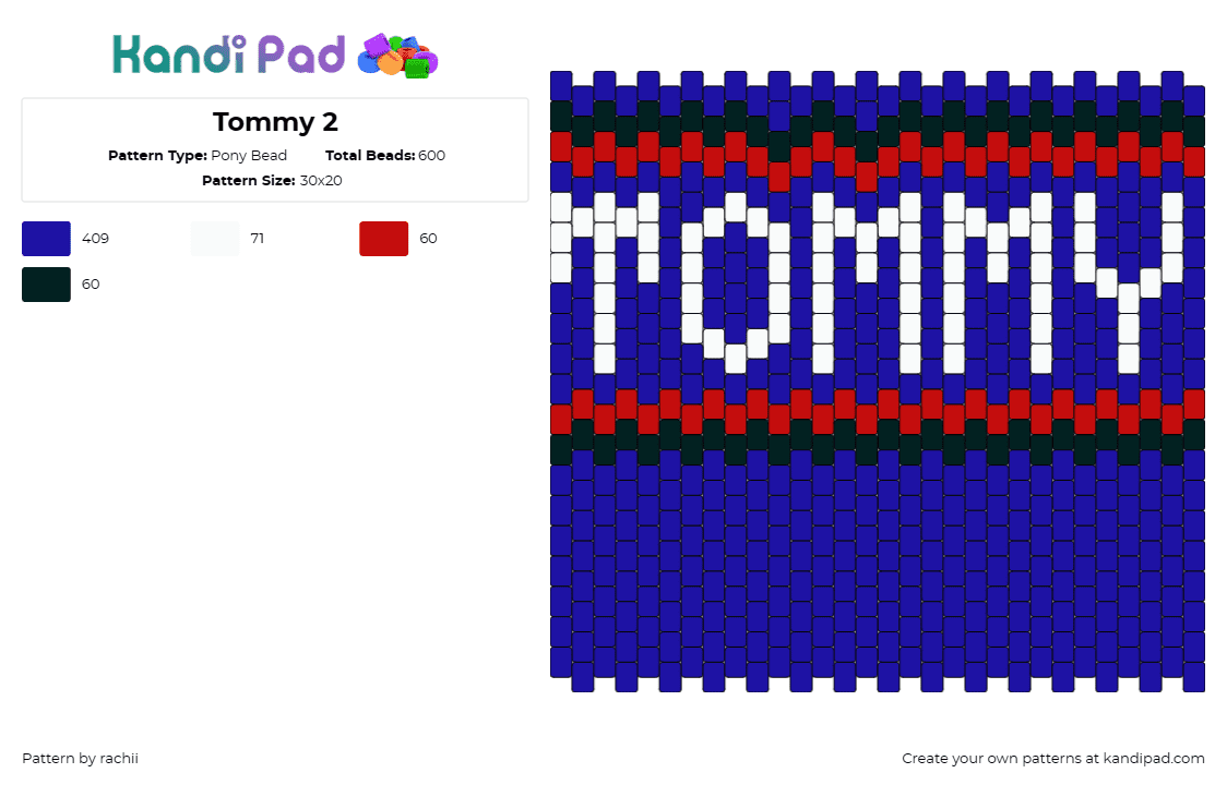 Tommy 2 - Pony Bead Pattern by rachii on Kandi Pad - tommy hilfiger,panel,text,preppy,fashion,statement,personalized,bold colors,touc