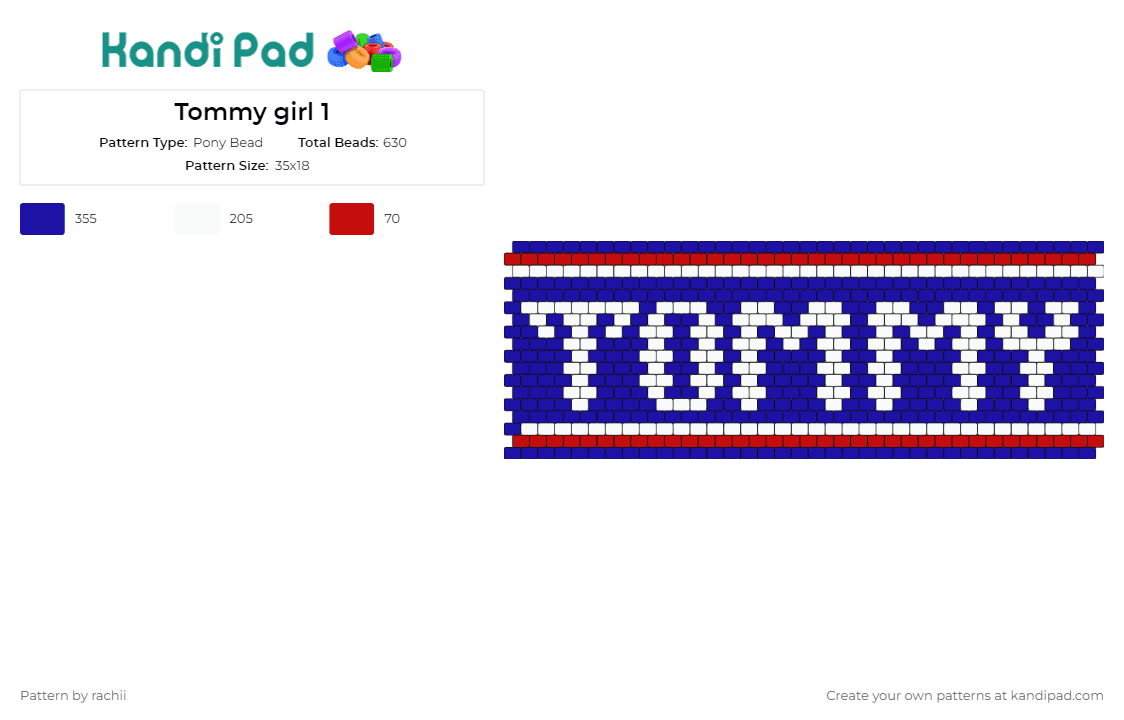 Tommy girl 1 - Pony Bead Pattern by rachii on Kandi Pad - tommy hilfiger,text,cuff,style,fashion,brand,iconic,classic,trendy,statement,white,blue