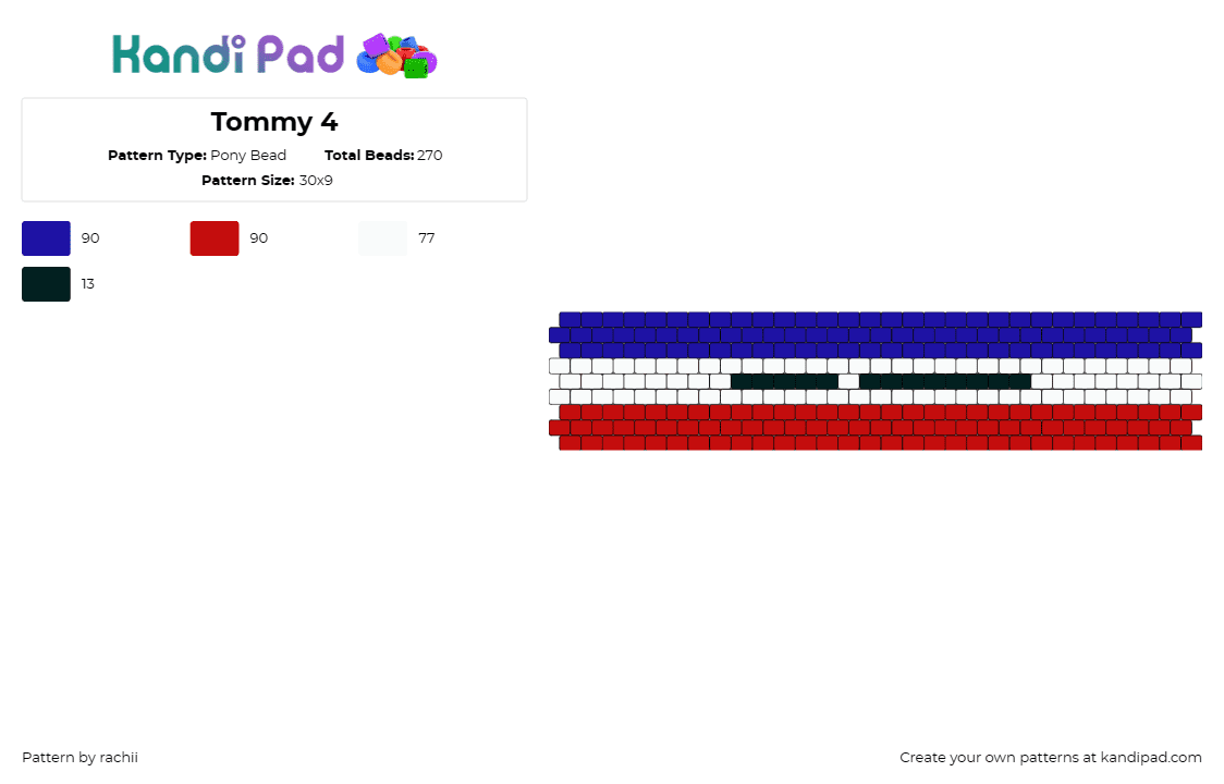 Tommy 4 - Pony Bead Pattern by rachii on Kandi Pad - tommy hilfiger,cuff,sleek,recognizable,color block,fashionable,style,red,white,b