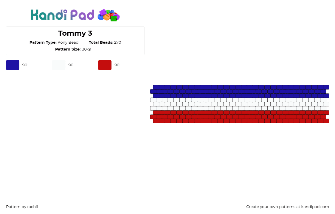 Tommy 3 - Pony Bead Pattern by rachii on Kandi Pad - tommy hilfiger,cuff,fashion brand,stylish,recognizable,stripes,red,white,blue