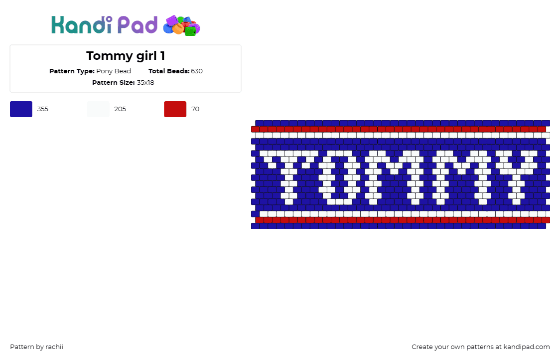 Tommy girl 1 - Pony Bead Pattern by rachii on Kandi Pad - tommy hilfiger,text,cuff,style,fashion,brand,classic,trendy,statement,white,blue