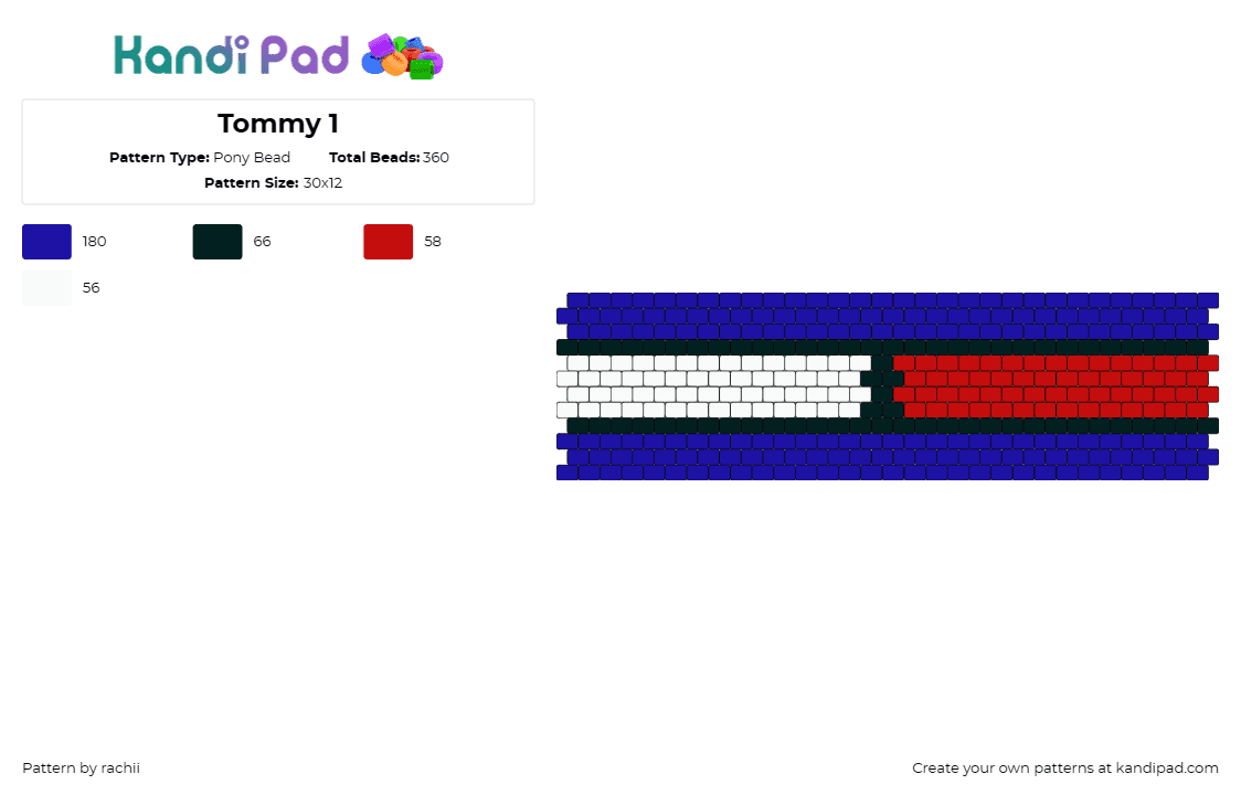 Tommy 1 - Pony Bead Pattern by rachii on Kandi Pad - tommy hilfiger,cuff,classic,fashion statement,blue,white,red,timeless,sophistica