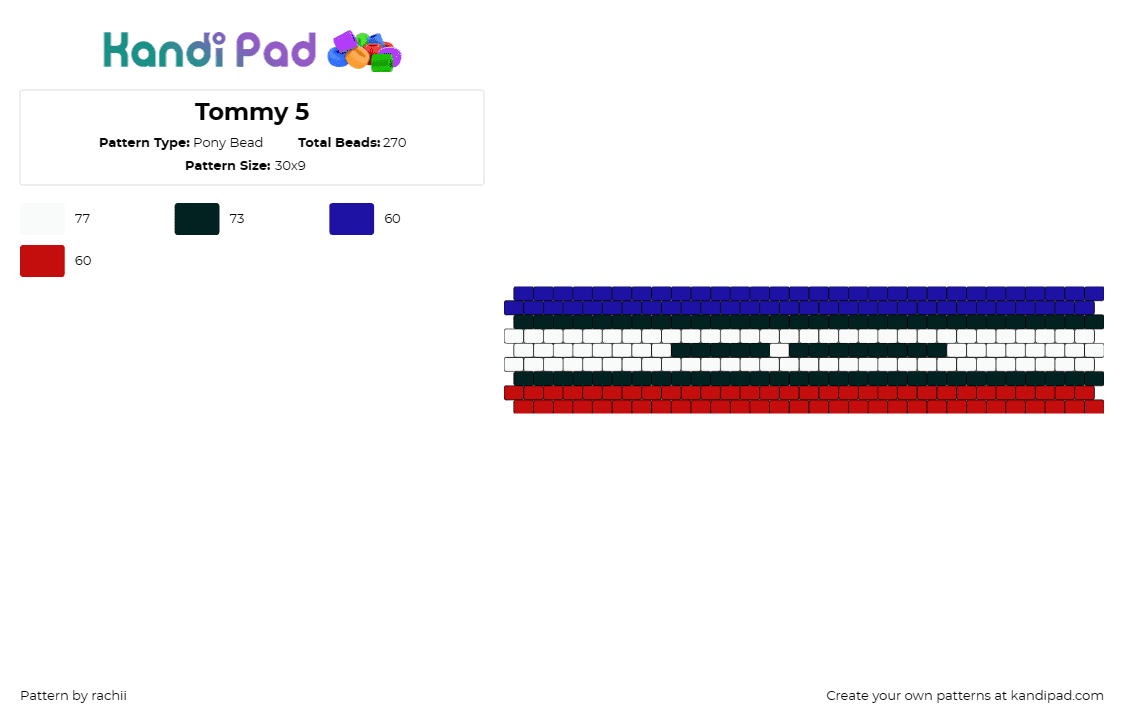 Tommy 5 - Pony Bead Pattern by rachii on Kandi Pad - tommy hilfiger,cuff,classic,crisp,stylish,timeless,fashion,quintessential,color 