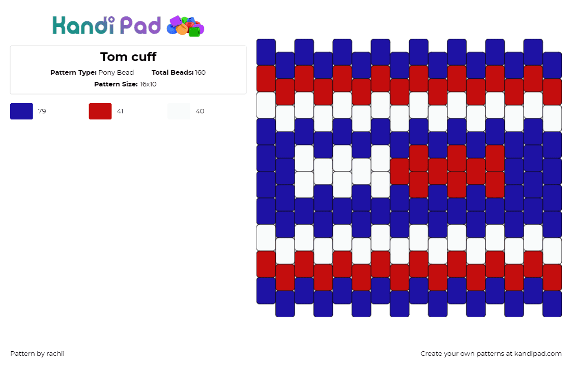 Tom cuff - Pony Bead Pattern by rachii on Kandi Pad - tommy hilfiger,cuff,high fashion,stylish,bold,recognizable,fashion statement,red