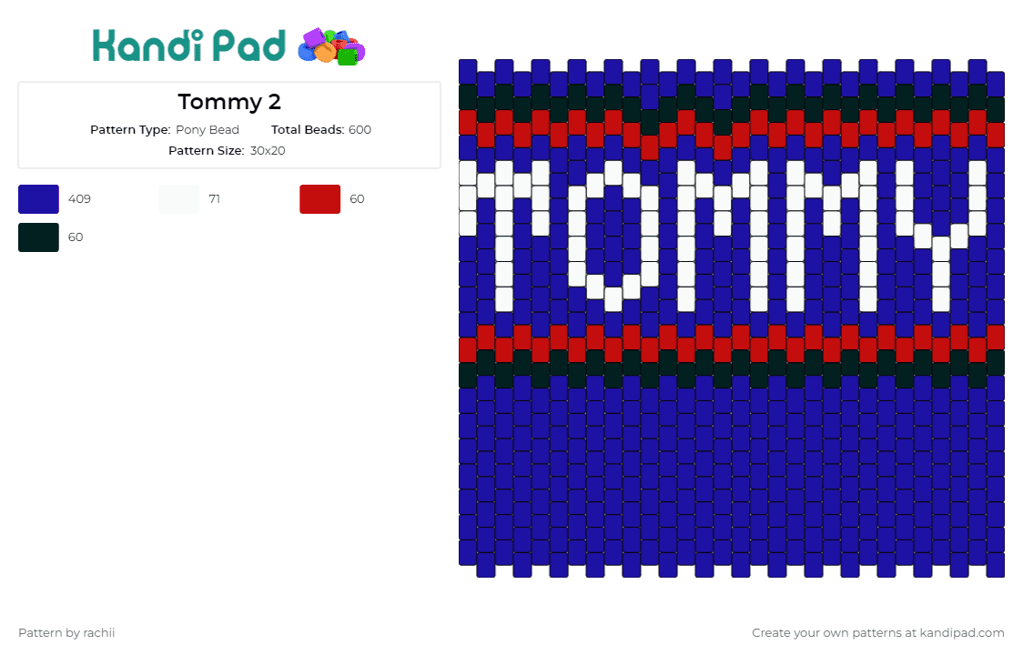 Tommy 2 - Pony Bead Pattern by rachii on Kandi Pad - tommy hilfiger,panel,text,preppy,fashion,statement,personalized,bold colors,touch,brand-inspired,blue