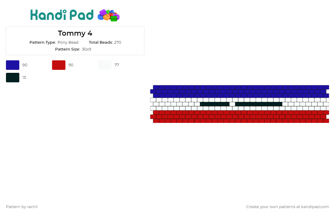 Tommy 4 - Pony Bead Pattern by rachii on Kandi Pad - tommy hilfiger,cuff,sleek,recognizable,color block,fashionable,iconic,style,red,white,blue
