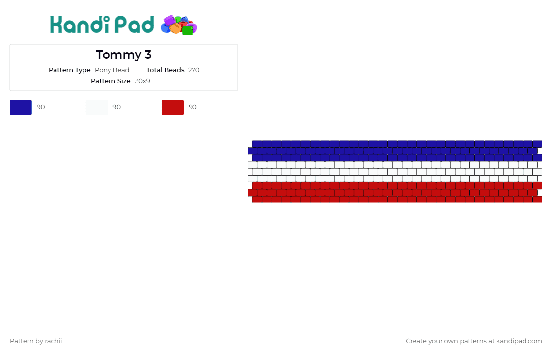 Tommy 3 - Pony Bead Pattern by rachii on Kandi Pad - tommy hilfiger,cuff,distinctive,iconic,fashion brand,stylish,recognizable,stripes,red,white,blue