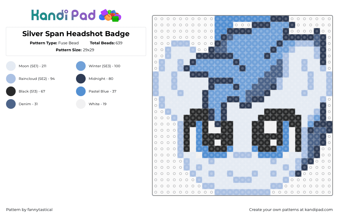 Silver Span Headshot Badge - Fuse Bead Pattern by fannytastical on Kandi Pad - light blue,my little pony,mlp,babscon
