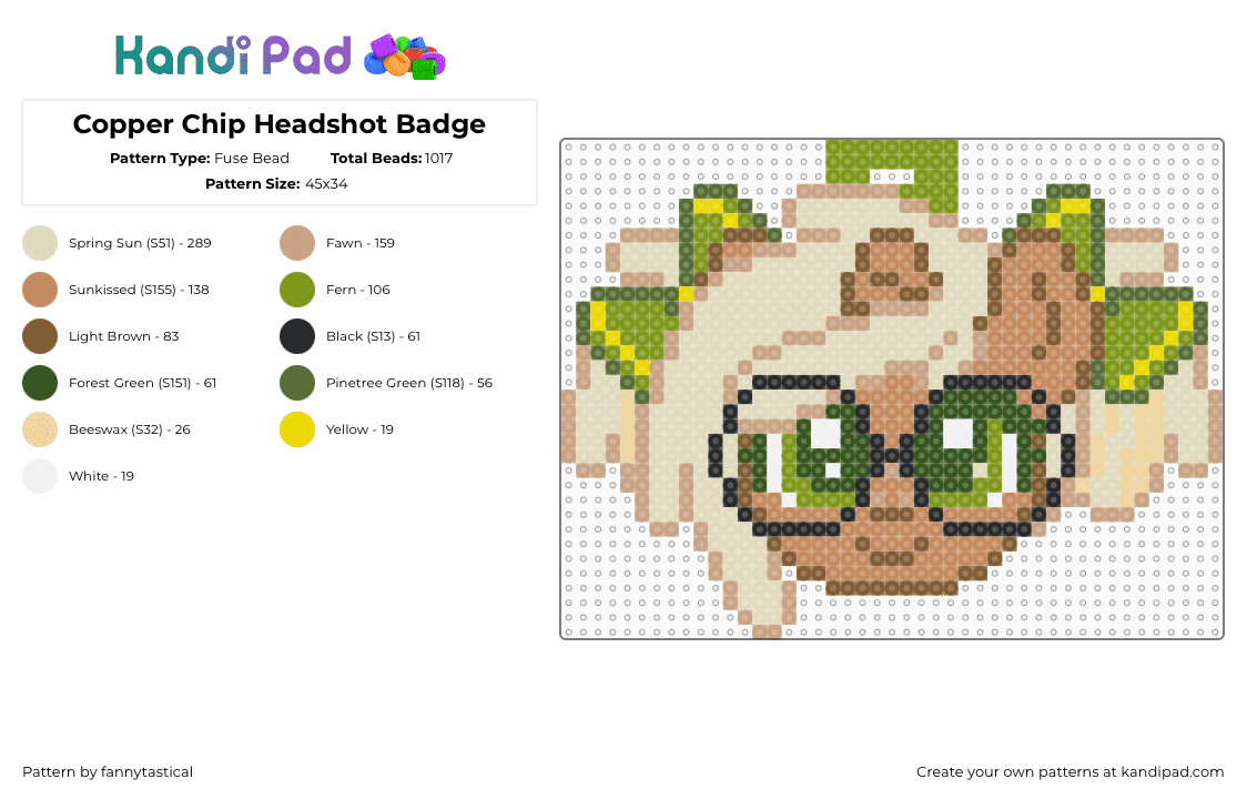 Copper Chip Headshot Badge - Fuse Bead Pattern by fannytastical on Kandi Pad - gold,beige,tan,my little pony,mlp,babscon