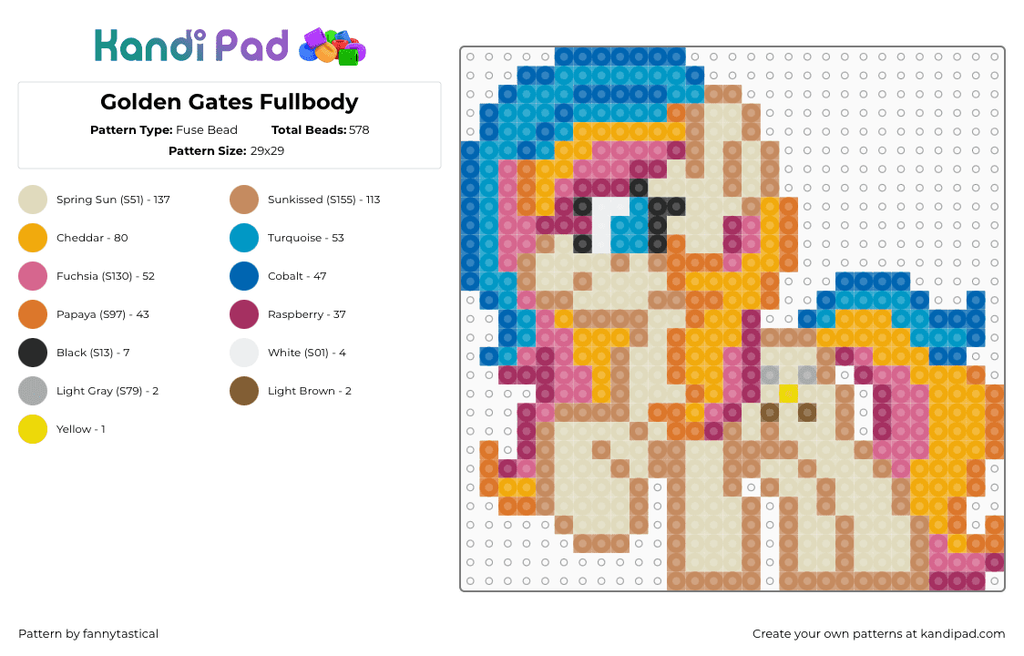 Golden Gates Fullbody - Fuse Bead Pattern by fannytastical on Kandi Pad - tan,orange,beige,pink,my little pony,mlp,babscon