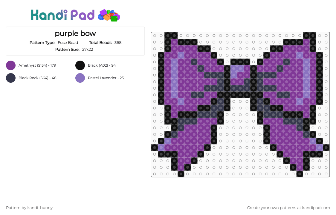 purple bow - Fuse Bead Pattern by kandi_bunny on Kandi Pad - pink