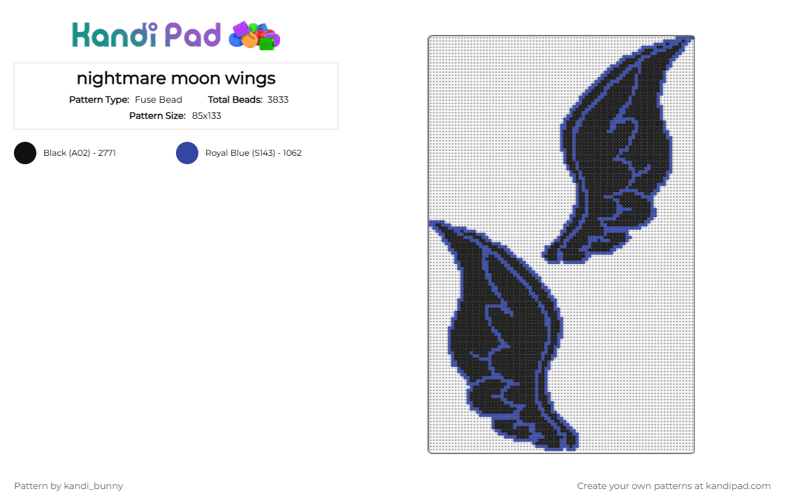 nightmare moon wings - Fuse Bead Pattern by kandi_bunny on Kandi Pad - 