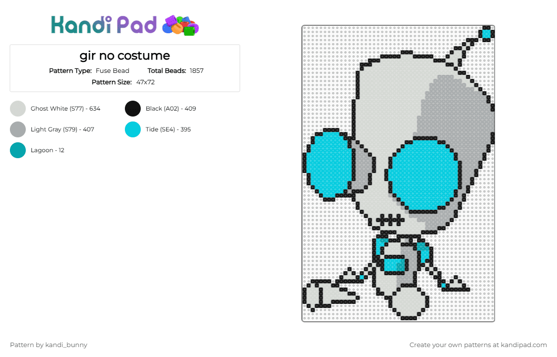 gir no costume - Fuse Bead Pattern by kandi_bunny on Kandi Pad - gray,light blue,cotdrobots,invader zim,gir