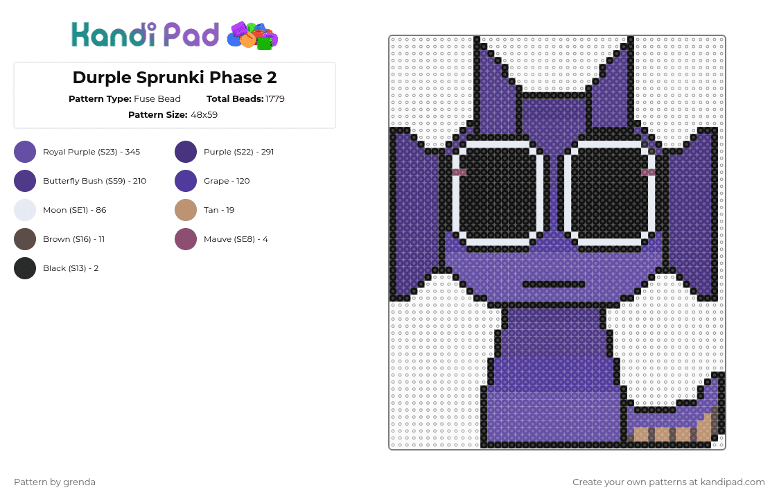 Durple Sprunki Phase 2 - Fuse Bead Pattern by grenda on Kandi Pad - purple