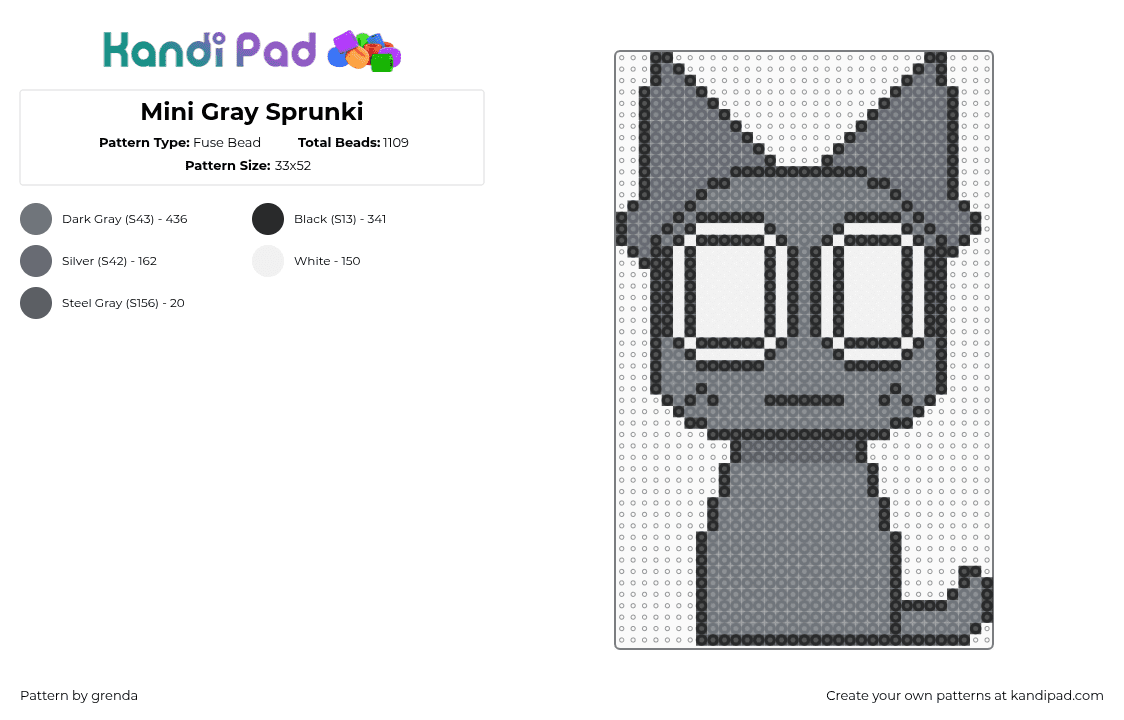 Mini Gray Sprunki - Fuse Bead Pattern by grenda on Kandi Pad - gray