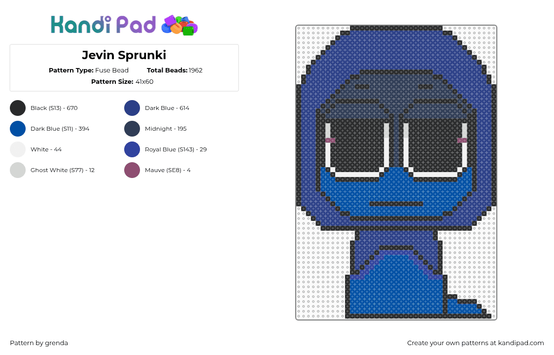 Jevin Sprunki - Fuse Bead Pattern by grenda on Kandi Pad - blue