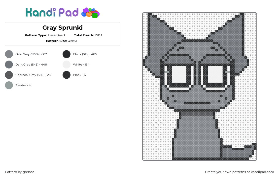 Gray Sprunki - Fuse Bead Pattern by grenda on Kandi Pad - gray