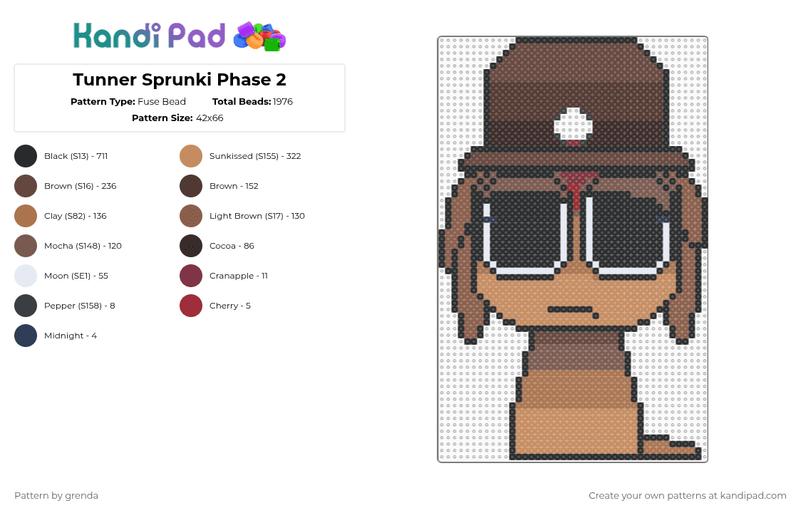 Tunner Sprunki Phase 2 - Fuse Bead Pattern by grenda on Kandi Pad - tan,brown