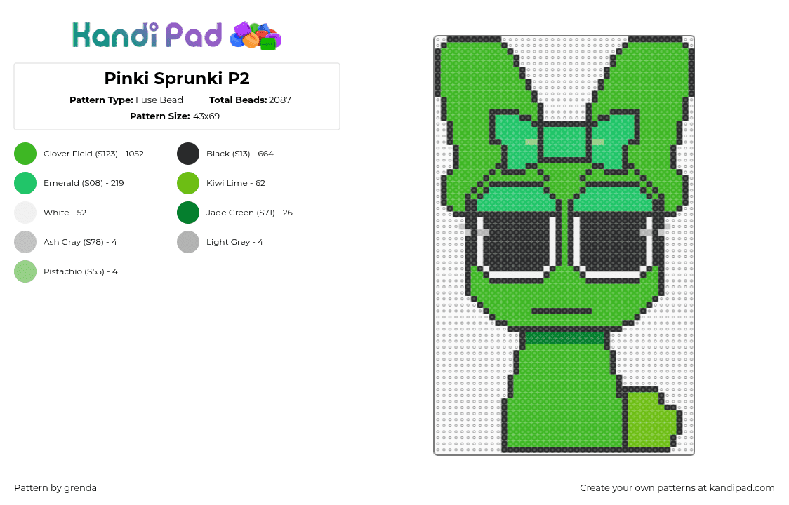 Pinki Sprunki P2 - Fuse Bead Pattern by grenda on Kandi Pad - green