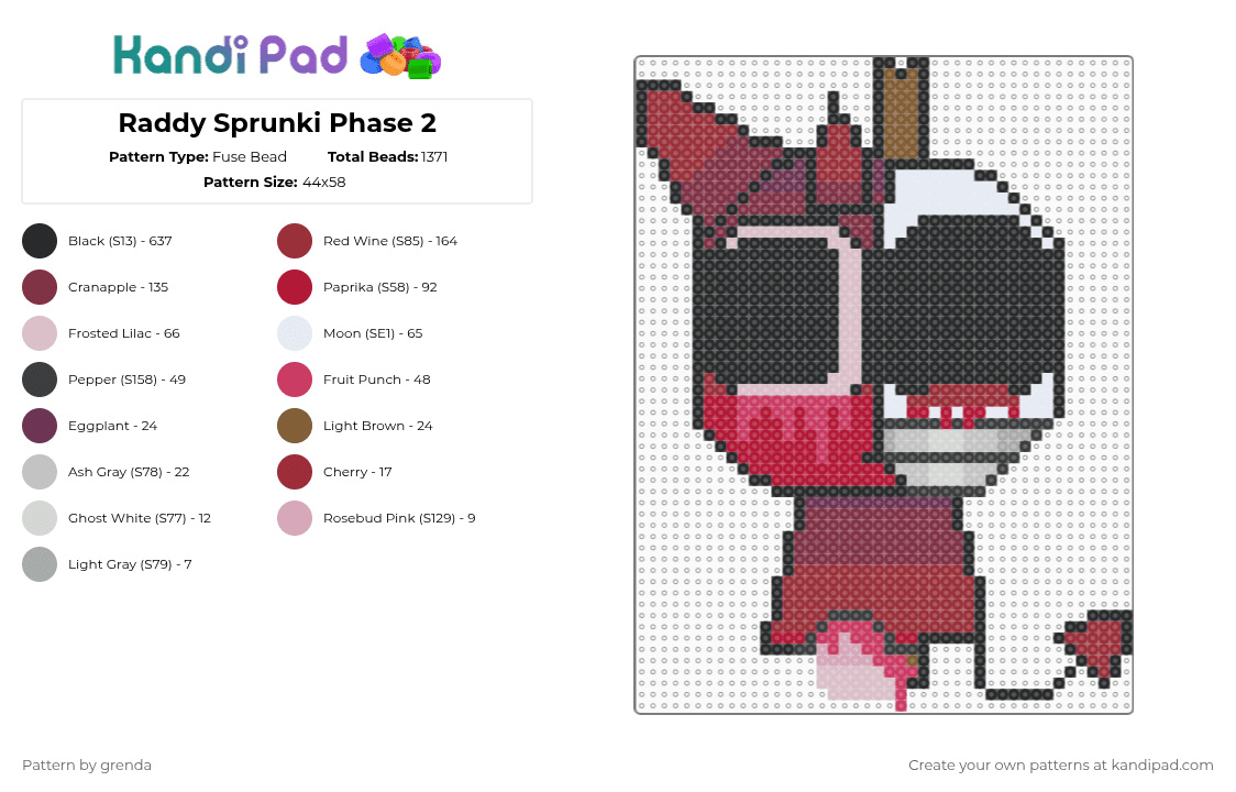 Raddy Sprunki Phase 2 - Fuse Bead Pattern by grenda on Kandi Pad - black,red,brown