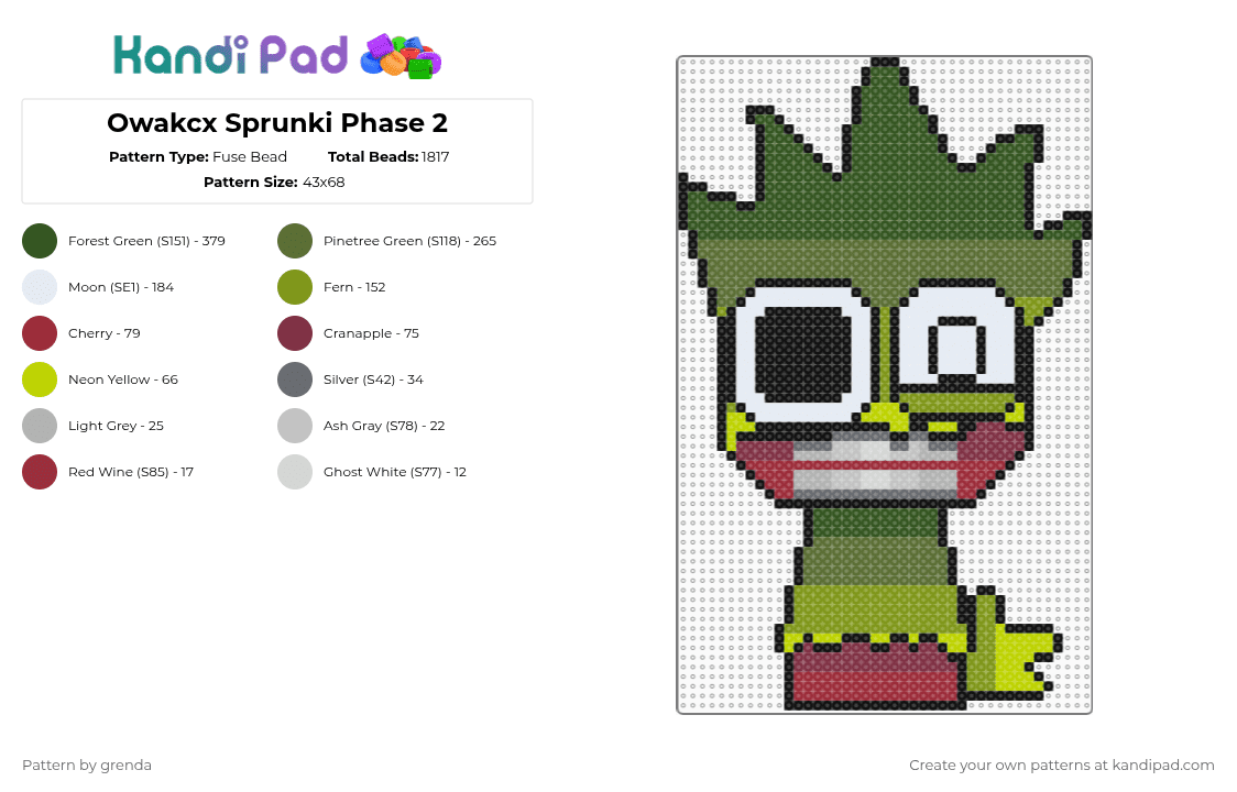 Owakcx Sprunki Phase 2 - Fuse Bead Pattern by grenda on Kandi Pad - gold