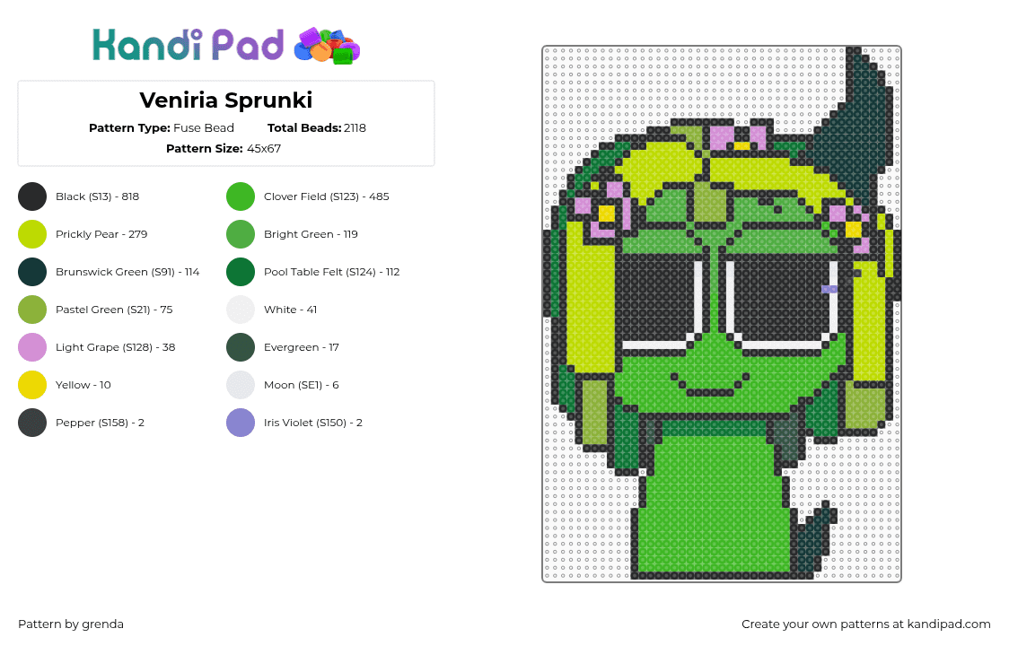 Veniria Sprunki - Fuse Bead Pattern by grenda on Kandi Pad - black,green